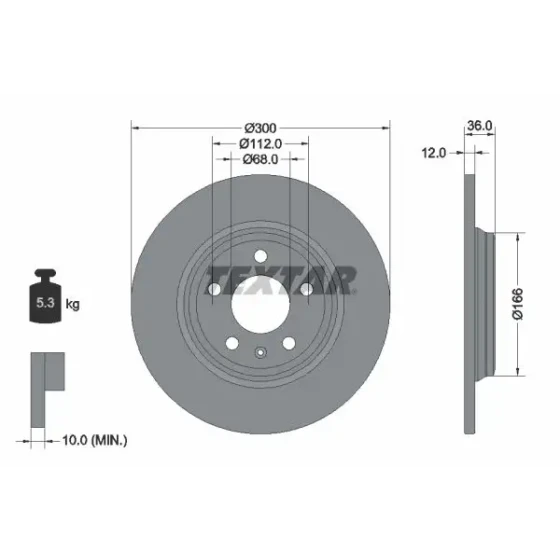 TEXTAR Arka Fren Diski – 92282803 / OEM 8W0615601C ürün görseli
