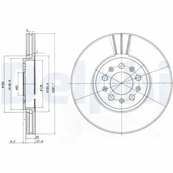 Delphi Ön Fren Diski – BG3035C / OEM 1J0615301C ürün görseli