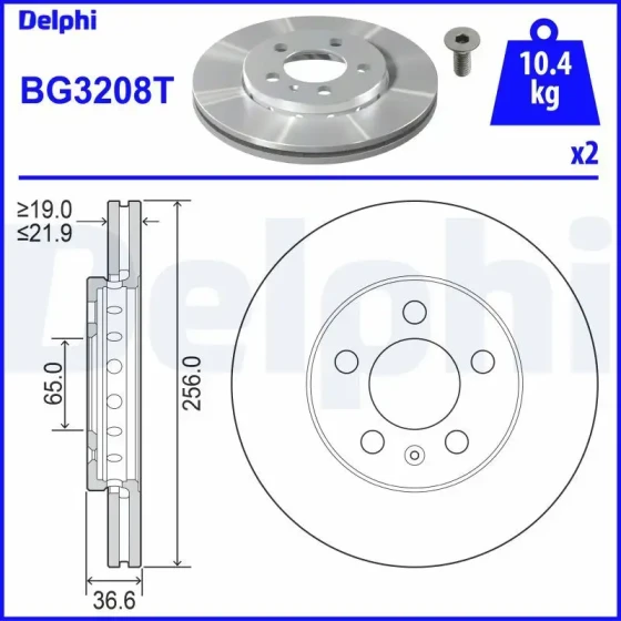 Delphi Ön Fren Diski – BG3208T / OEM 1J0615301D ürün görseli