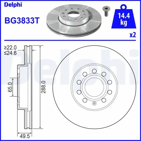 Delphi Ön Fren Diski – BG3833T / OEM 5C0615301D