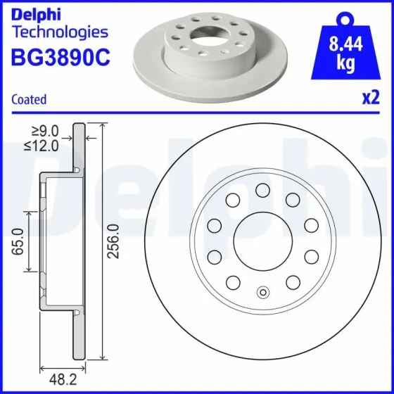 Delphi Arka Fren Diski – BG3890C / OEM 1K0615601L ürün görseli