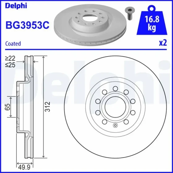 Delphi Ön Fren Diski – BG3953C / OEM 1K0615301AA ürün görseli