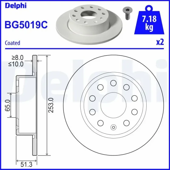 Delphi Arka Fren Diski – BG5019C / OEM 5C0615601A ürün görseli