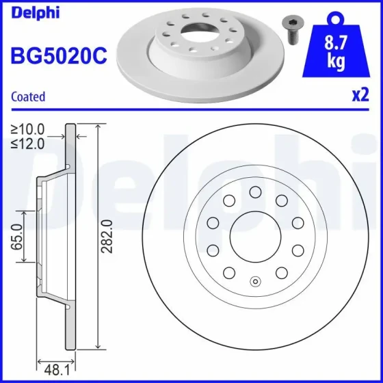 Delphi Arka Fren Diski – BG5020C / OEM 5Q0615601G ürün görseli