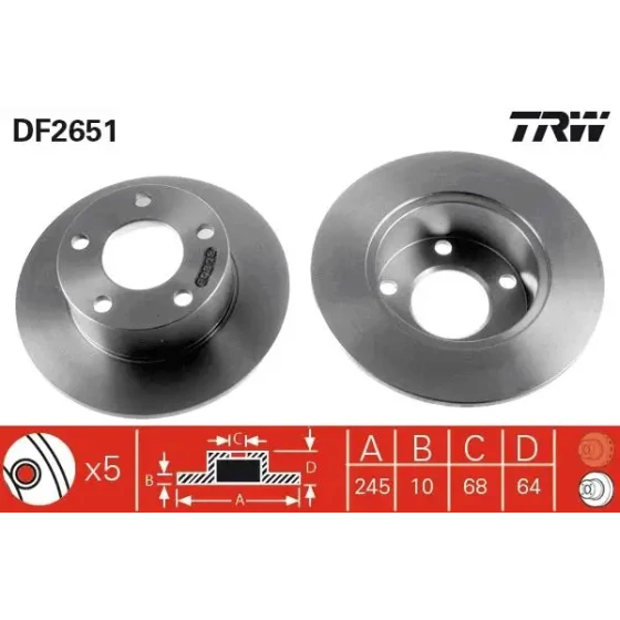 TRW Arka Fren Diski – DF2651 / OEM 4A0615601A ürün görseli