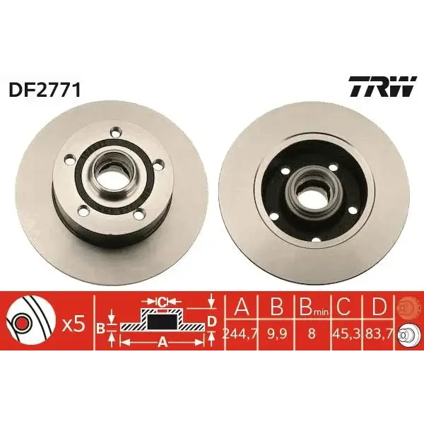 TRW Arka Fren Diski – DF2771 / OEM 8D0615601B