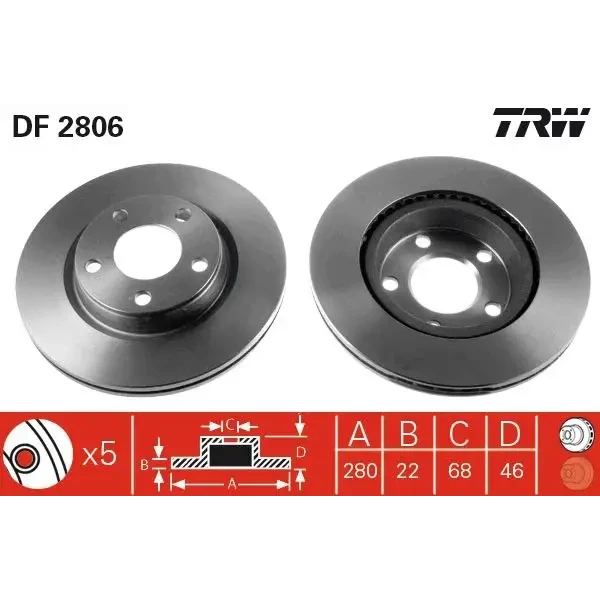 TRW Ön Fren Diski – DF2806 / OEM 8E0615301D