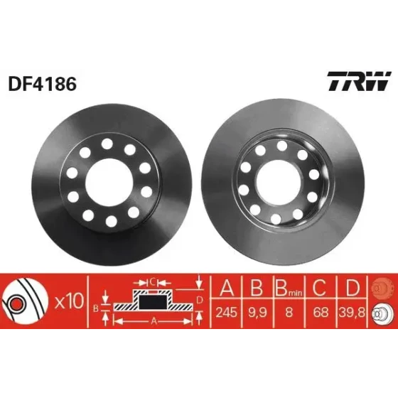 TRW Arka Fren Diski – DF4186 / OEM 8E0615601P ürün görseli