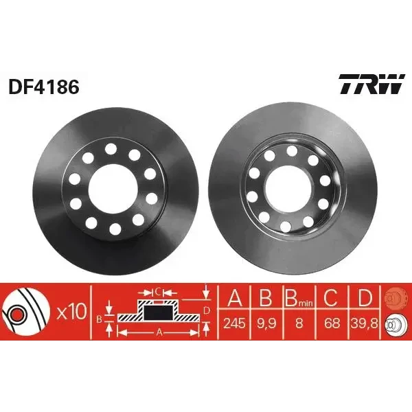 TRW Arka Fren Diski – DF4186 / OEM 8E0615601P