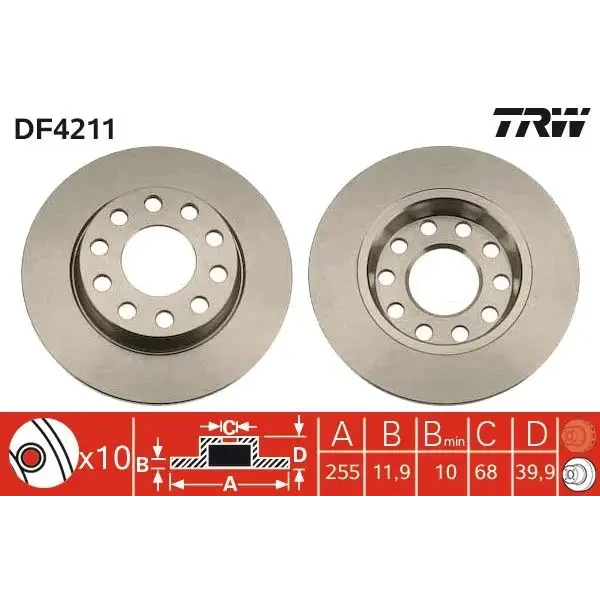TRW Arka Fren Diski – DF4211 / OEM 8E0615601Q