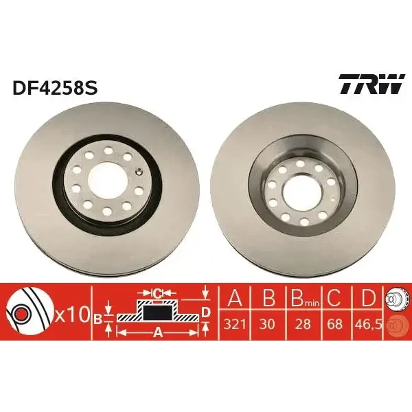 TRW Ön Fren Diski – DF4258S / OEM 8D0615301M