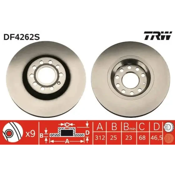 TRW Ön Fren Diski – DF4262S / OEM 4B0615301A ürün görseli