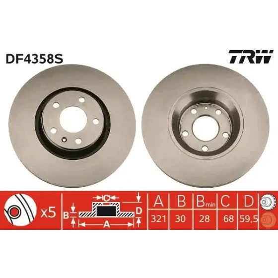 TRW Ön Fren Diski – DF4358S / OEM 4F0615301E ürün görseli