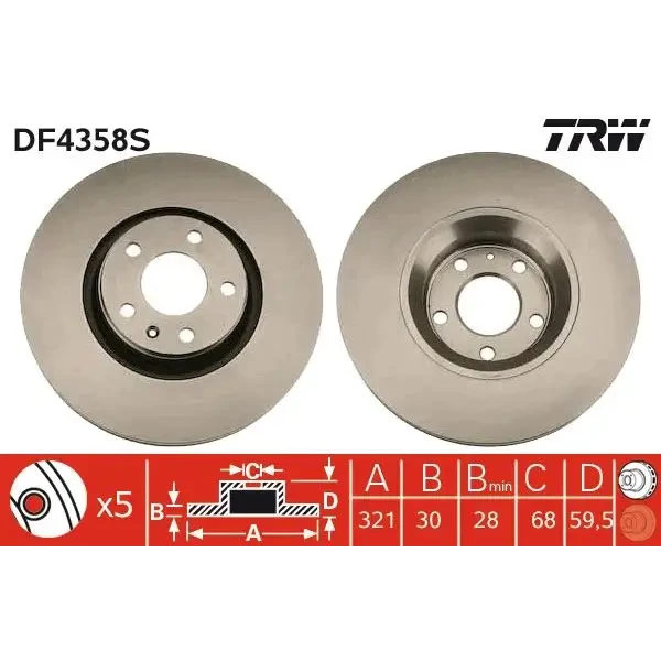 TRW Ön Fren Diski – DF4358S / OEM 4F0615301E