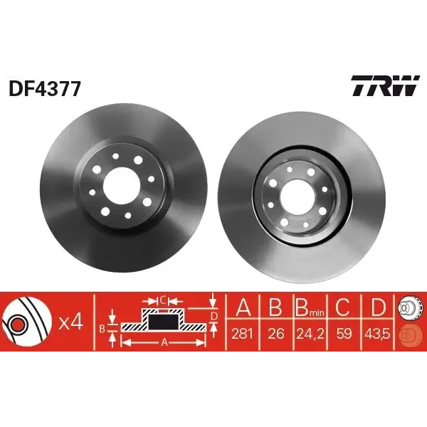 TRW Ön Fren Diski – DF4377 / OEM 46765546