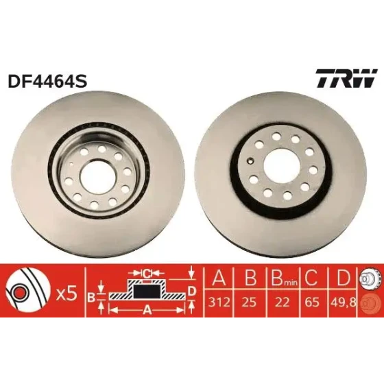 TRW Ön Fren Diski – DF4464S / OEM 1K0615301AA ürün görseli