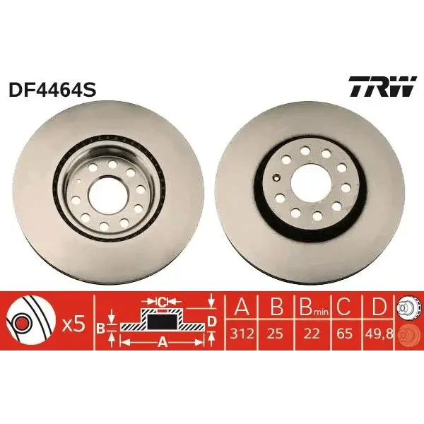 TRW Ön Fren Diski – DF4464S / OEM 1K0615301AA