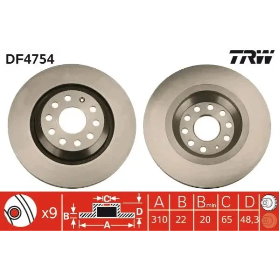 TRW Arka Fren Diski – DF4754 / OEM 5Q0615601E ürün görseli