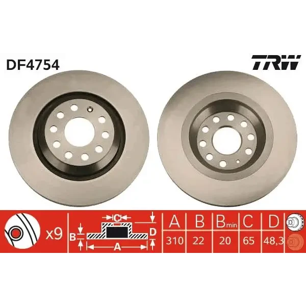 TRW Arka Fren Diski – DF4754 / OEM 5Q0615601E