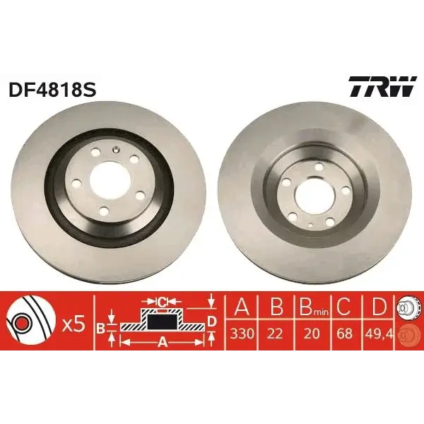 TRW Arka Fren Diski – DF4818S / OEM 4F0615601F