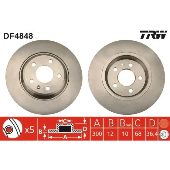 TRW Arka Fren Diski – DF4848 / OEM 8K0615601J ürün görseli