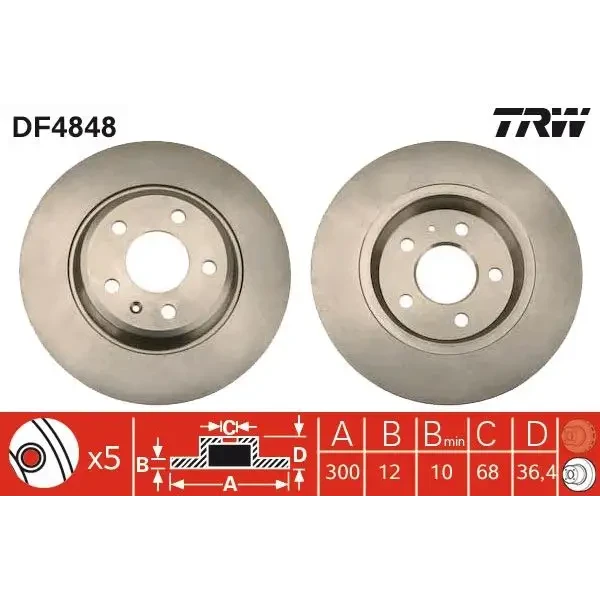 TRW Arka Fren Diski – DF4848 / OEM 8K0615601J