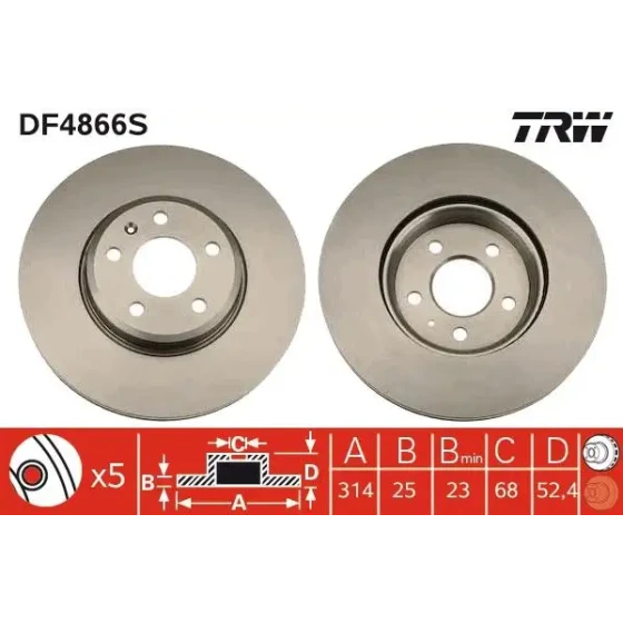 TRW Ön Fren Diski – DF4866S / OEM 8W0615301G ürün görseli