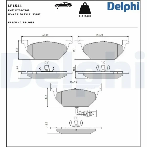 Delphi Ön Fren Balatası – LP1514 / OEM 1J0698151D ürün görseli