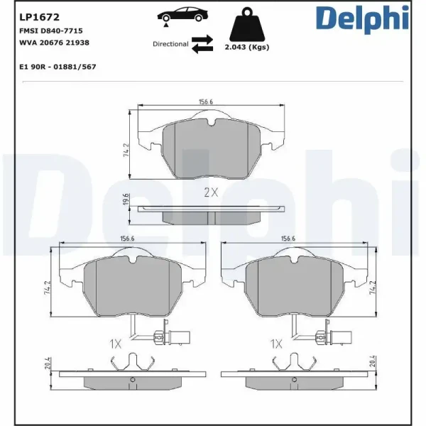 Delphi Ön Fren Balatası – LP1672 / OEM 4B0615116A