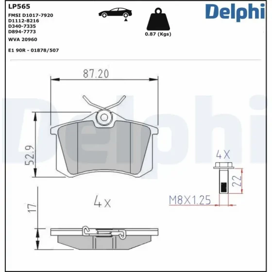 Delphi Arka Fren Balatası – LP565 / OEM JZW698451C ürün görseli