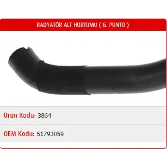 Master Radyatör Alt Hortumu – M3864 / OEM 51793059 ürün görseli