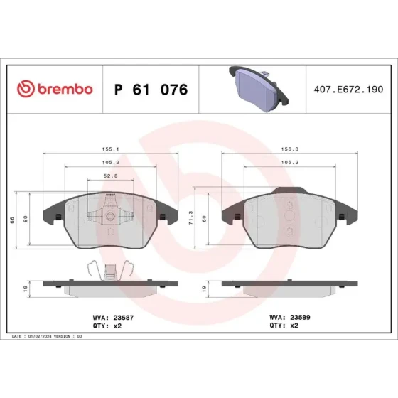 Brembo Ön Fren Balatası – P61076 / OEM 8X0698151 ürün görseli