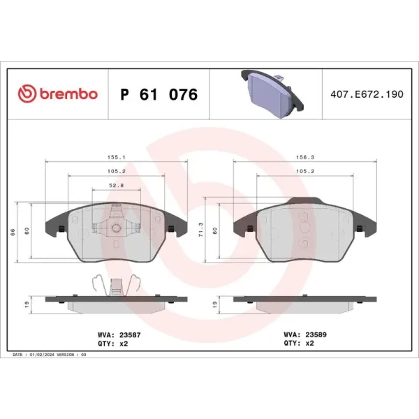 Brembo Ön Fren Balatası – P61076 / OEM 8X0698151