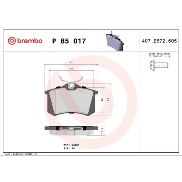 Brembo Arka Fren Balatası – P85017
