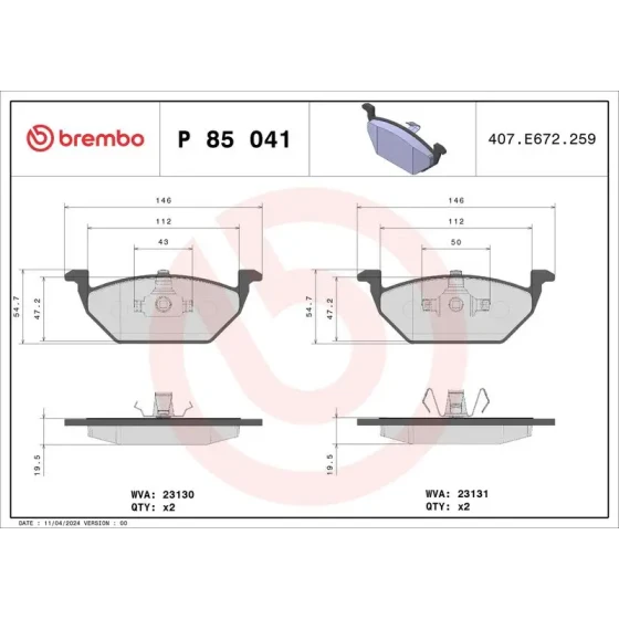 Brembo Ön Fren Balatası – P85041 ürün görseli
