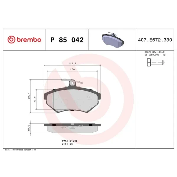 Brembo Ön Fren Balatası – P85042 / OEM 8E0698151A