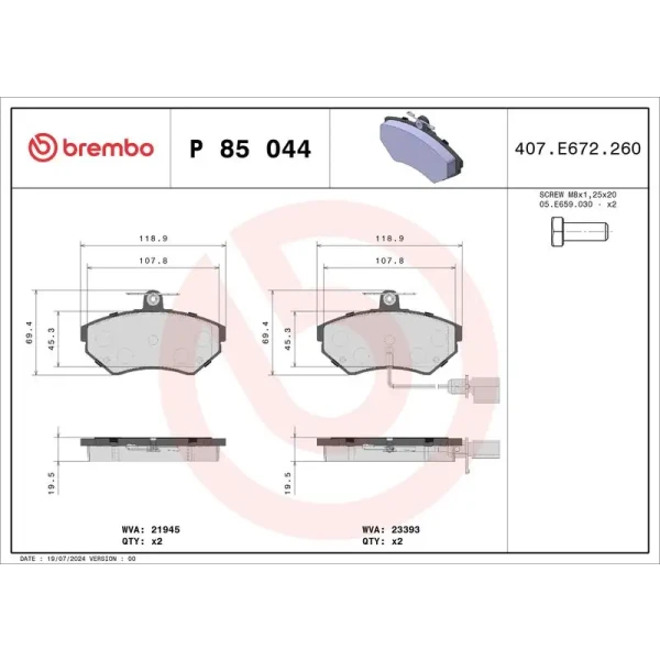 Brembo Ön Fren Balatası – P85044 / OEM 8E0698151M