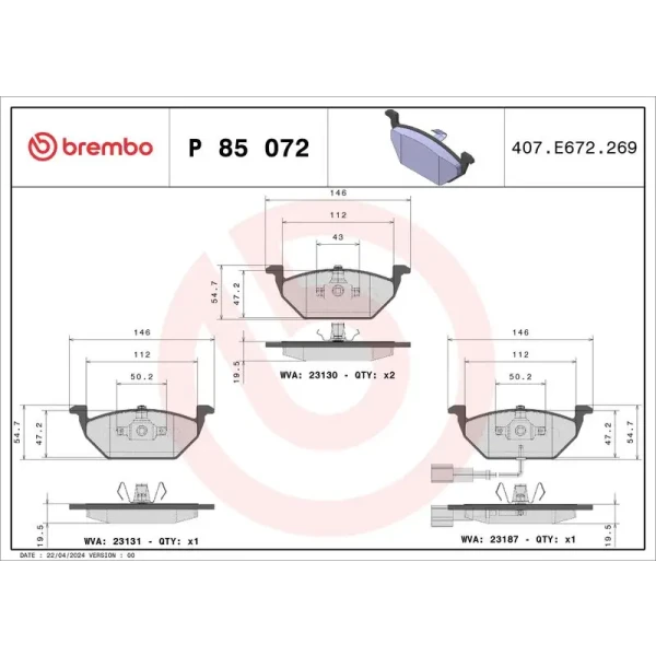 Brembo Ön Fren Balatası – P85072X