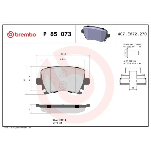 Brembo Arka Fren Balatası – P85073