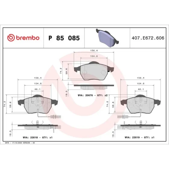 Brembo Ön Fren Balatası – P85085 / OEM 4B0698151J ürün görseli