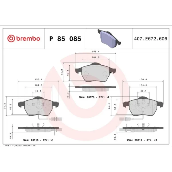 Brembo Ön Fren Balatası – P85085 / OEM 4B0698151J