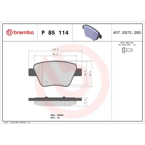 Brembo Arka Fren Balatası – P85114 ürün görseli