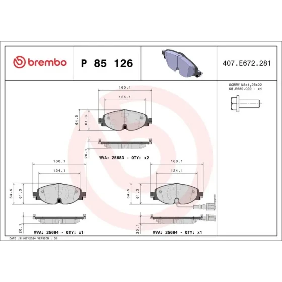 Brembo Ön Fren Balatası – P85126X ürün görseli