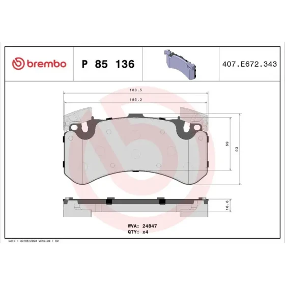 Brembo Ön Fren Balatası – P85136 / OEM 4G0698151AB ürün görseli