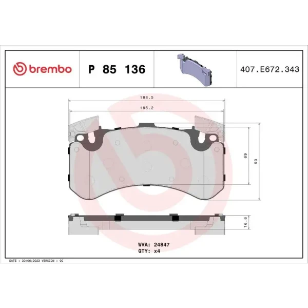 Brembo Ön Fren Balatası – P85136 / OEM 4G0698151AB