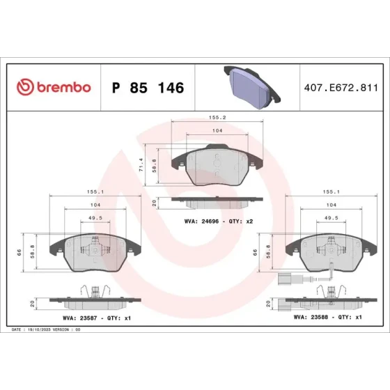 Brembo Ön Fren Balatası – P85146 ürün görseli