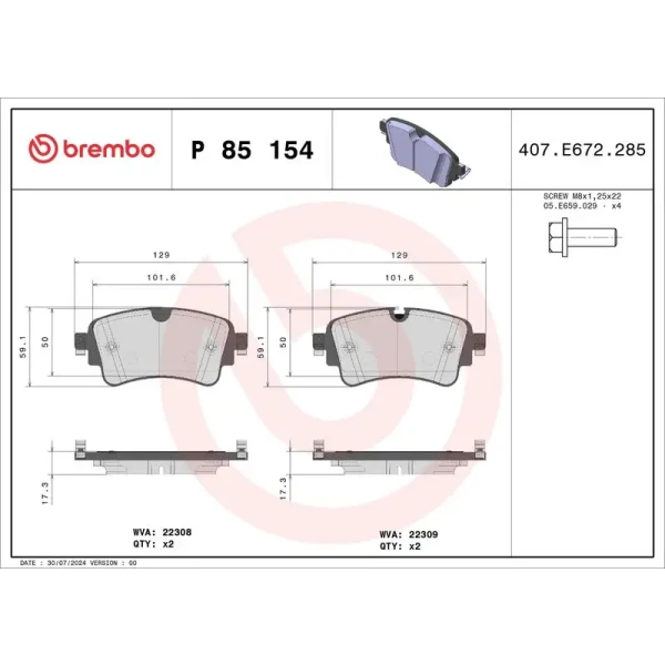 Brembo Arka Fren Balatası – P85154