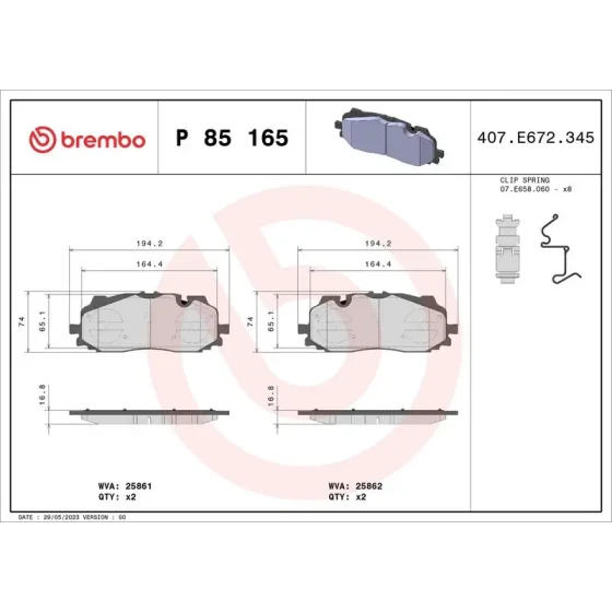 Brembo Ön Fren Balatası – P85165X ürün görseli