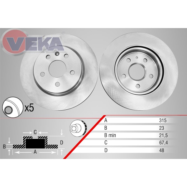WAGEN Arka Fren Diski - Havali Opel Insignia 1.6 17 Jant 5 Bijon, 4x48 2008 - Kod 13-3223 - OEM 569062