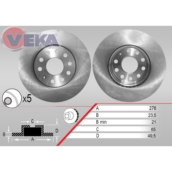 VEKA Ön Fren Diski - Havali Volkswagen Golf 7 1.6 Audi TDI 5 Bijon,, 5 2012 - Kod 13-4444 - OEM 5Q0615301A